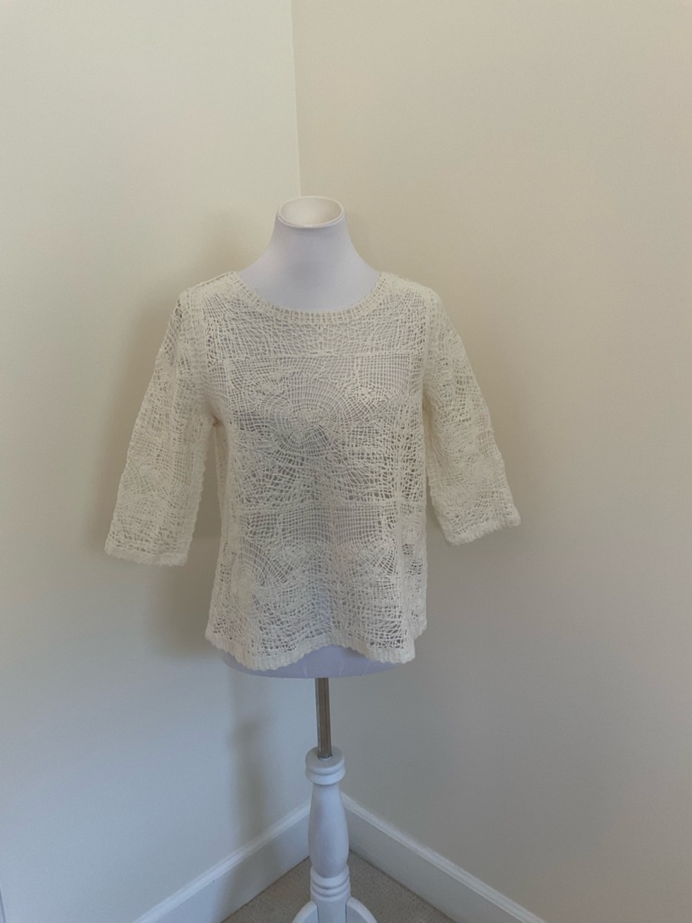 Soft Surroundings Crochet Openwork Lace Ivory White Top